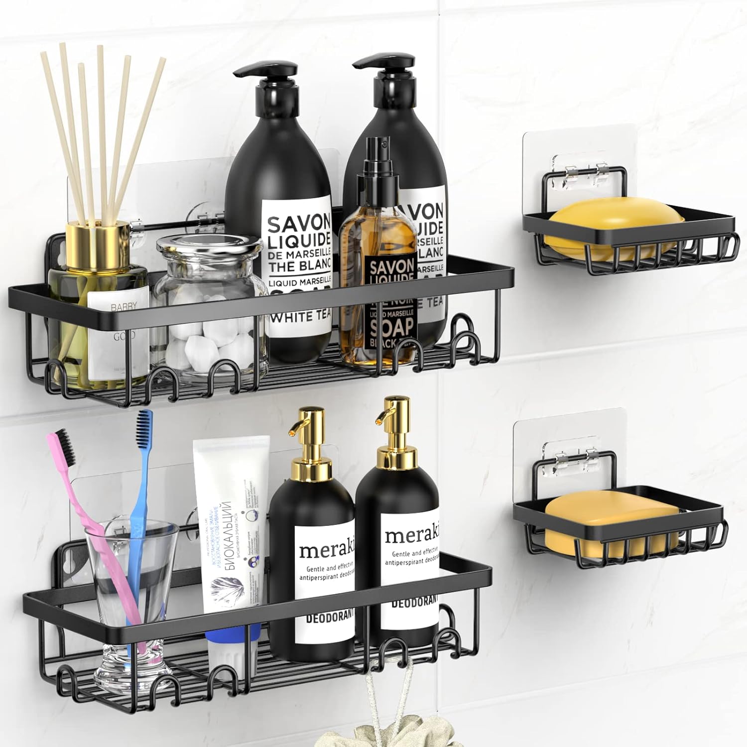 MOKANI Shower Caddy, No Drilling Adhesive Shower Shelf with Soap Holder