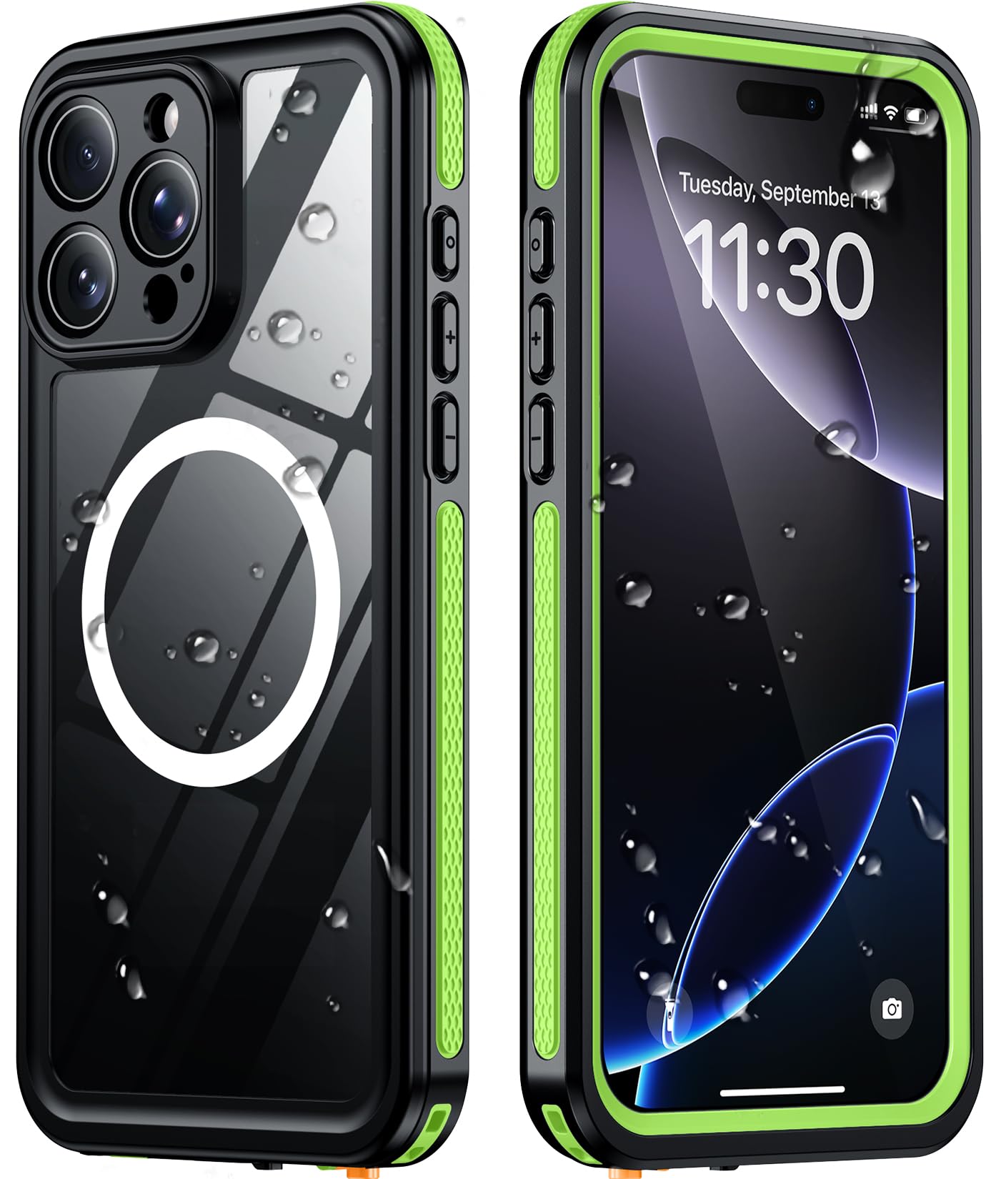 Temdan Designed for iPhone 16 Pro Max Case Waterproof, Green/Clear