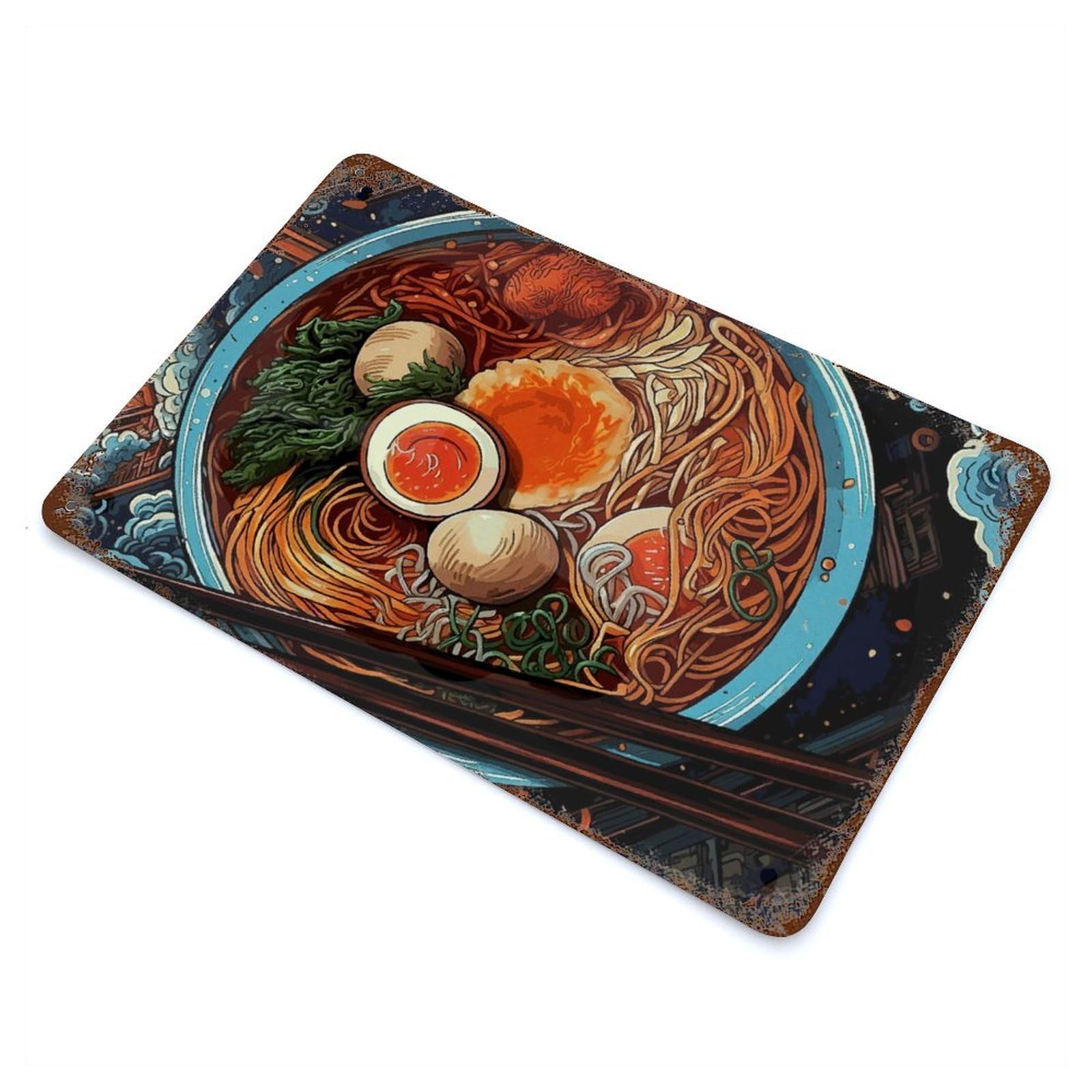 Garage Style Ramen Bowl Rust Effect Tin Sign 11.8"x7.9", Farmhouse Wall Decor for Bar And Workshop