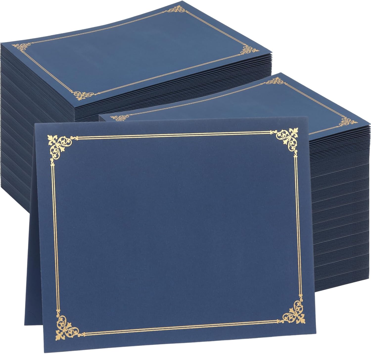 100 Count Certificate Holder, Diploma Covers Gold Foil Border, for Letter Size 8.5x11 Certificates, Cardstock, Document Papers - Navy Blue