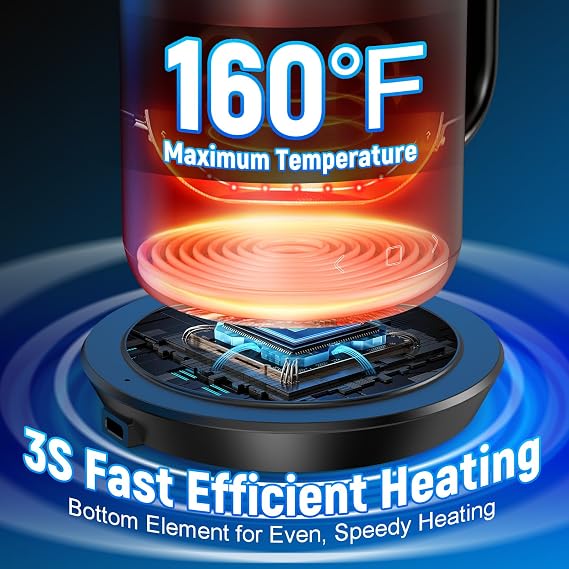 Coffee Mug Warmer with LED Pattern Display, Rechargeable Heated Coffee Mug with 1C Temperature Accuracy, Ideal for Coffee, Tea, Milk & Water