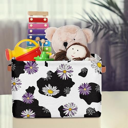 Miniatura 8 de TropicalLife Cestas de almacenamiento plegables, cubos organizadores de margaritas con doble asa, caja de almacenamiento para ropa, libros,