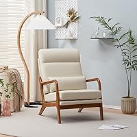 Karlhome Mid-Century Modern Accent Chair with Pillow - Beige Linen High Back Lounge Chair, Solid Wood Frame, Soft Cushion for Living Room Bedroom