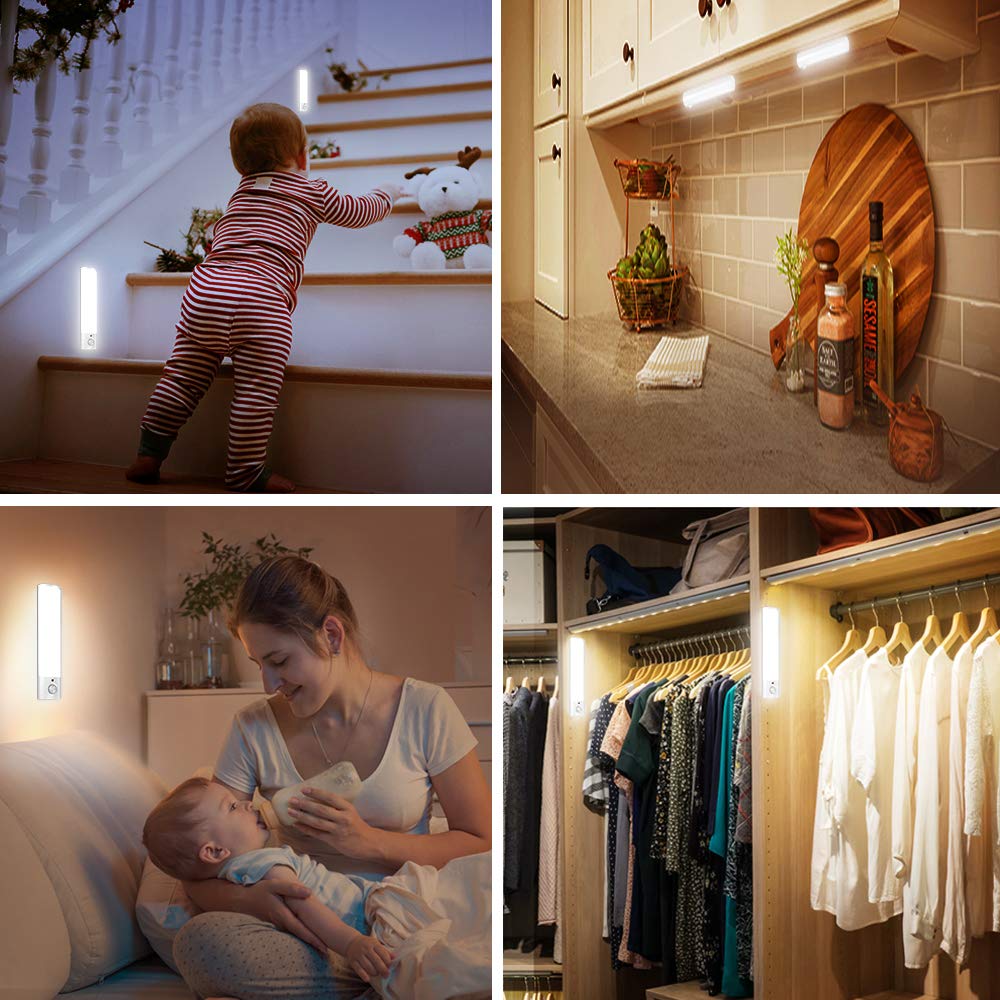 Lampka nocna LED z czujnikiem ruchu, lampka do szafki USB ładowana na baterie wewnętrzne lampki nocne z magnesem i samoprzylepną podkładką 3M do sypialni szafki szafy korytarza kuchni (biała)