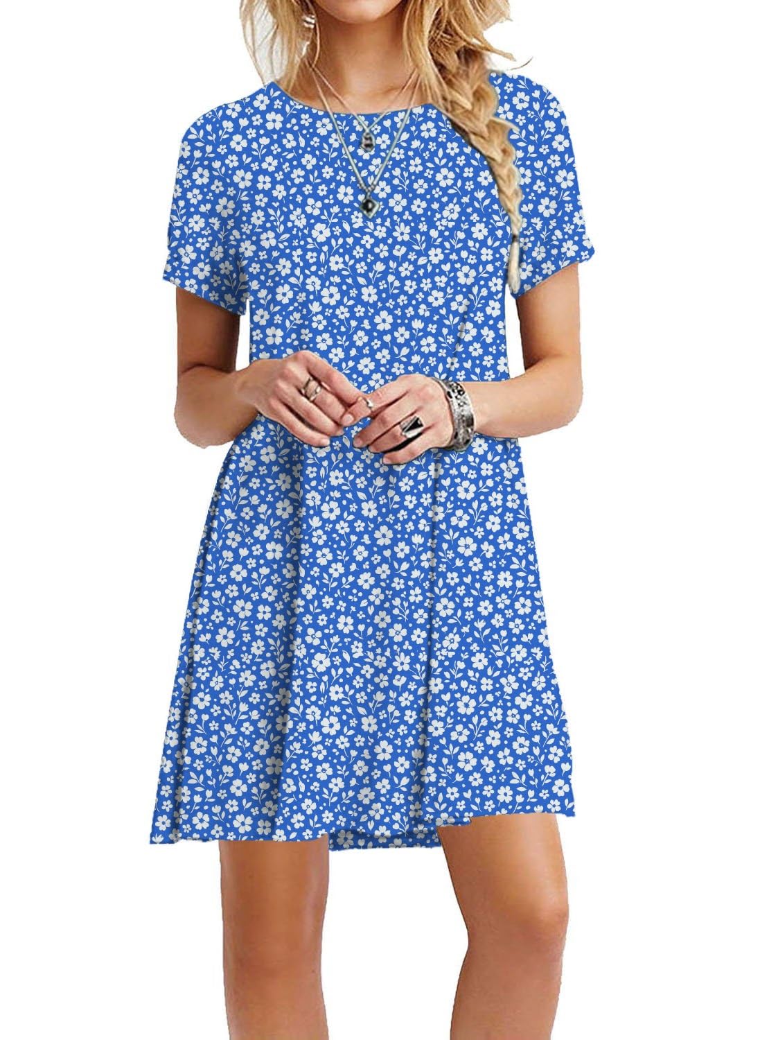 TOPONSKY Women's Casual Plain Simple Loose Flowy Short-Sleeve T-Shirt Dress
