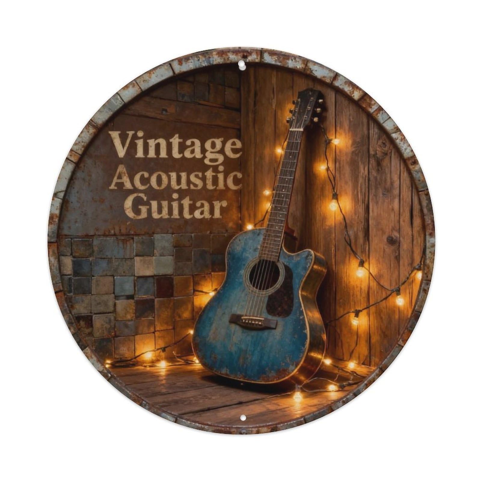 Vintage Acoustic Guitar Metal Tin Sign Plaque