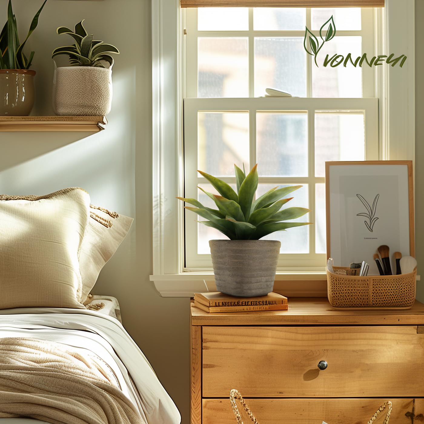 YVONNEYI 2 plantas artificiales de agave de 29 cm, decoración para plantas suculentas artificiales