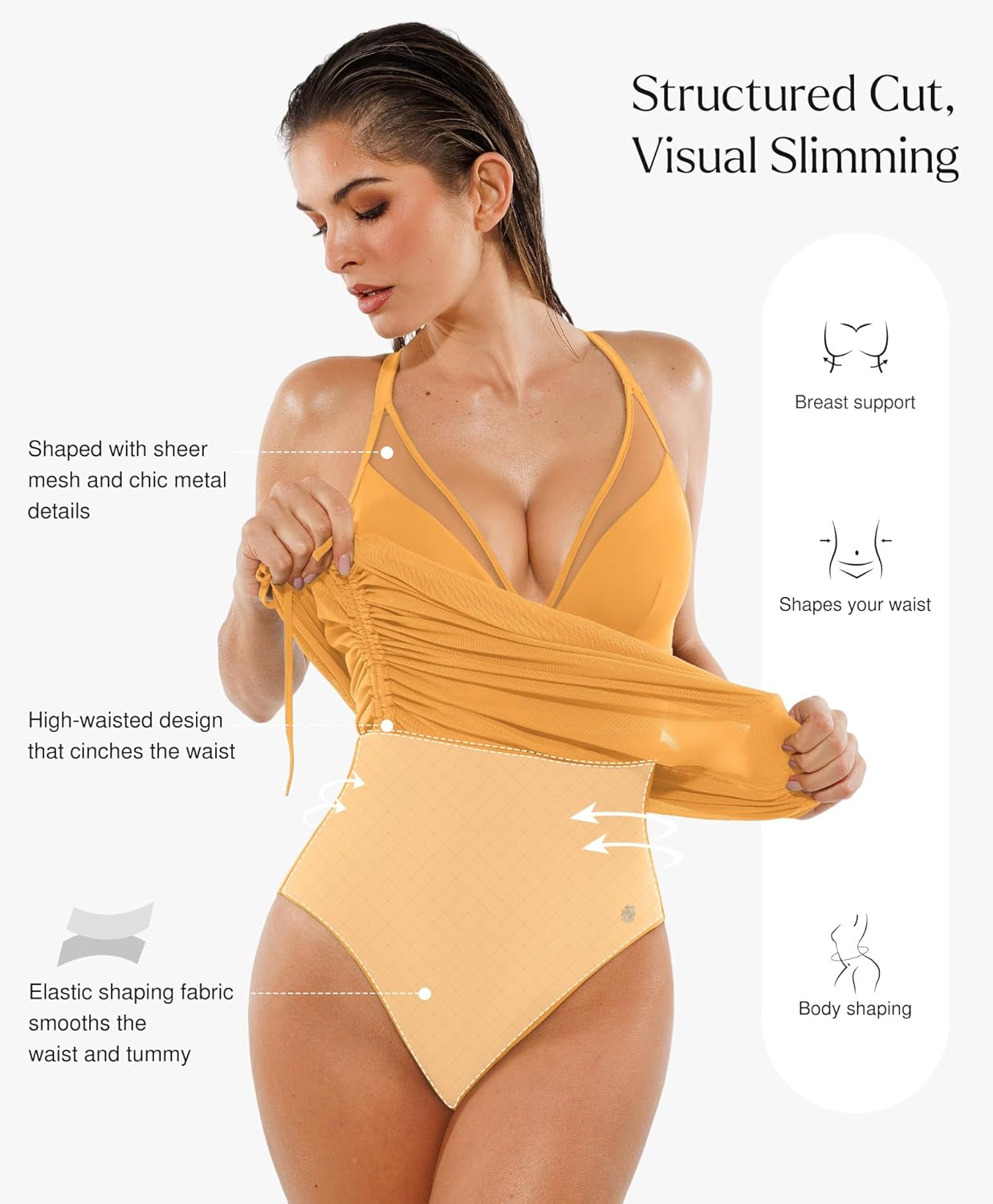 Popilush Swim Dress for Women One Piece Swimsuits Tummy Control Slimming Mesh Sheer Sarong Wraps Bathing Suits