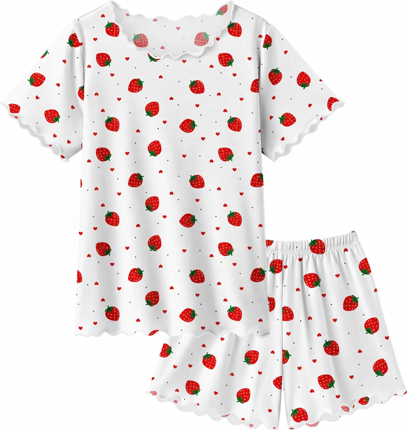 Arshiner Girls Pajama Set Short Sleeve Lounge Set Soft Shirring Summer Sleepwear Pj Sets