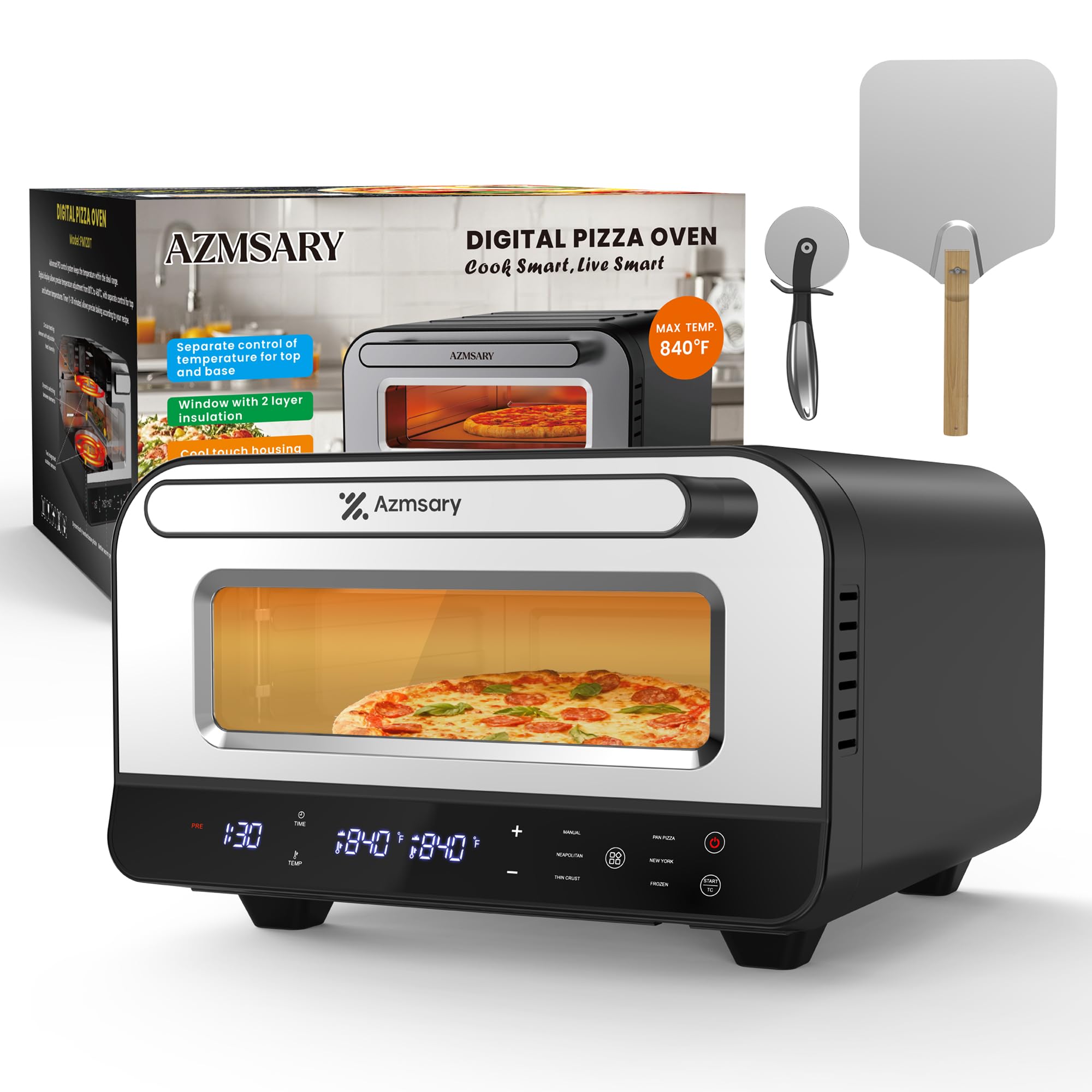 Four à pizza électrique - 6 programmes, 1700 W, température maximale 450 °C, idéal pour les pizzas de 32 cm - 5 en 1 : pizza, grill, maintien au chaud, cuisson et pâtisserie