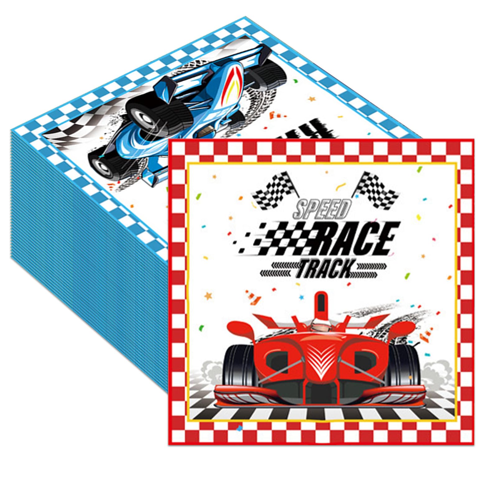 40 PCS Racing Car Paper Napkins Red & Blue Double-Sided Patterned Kids Party Napkins Birthday Paper Serviettes Absorbent Napkins Disposable Racing Car Party Supplies