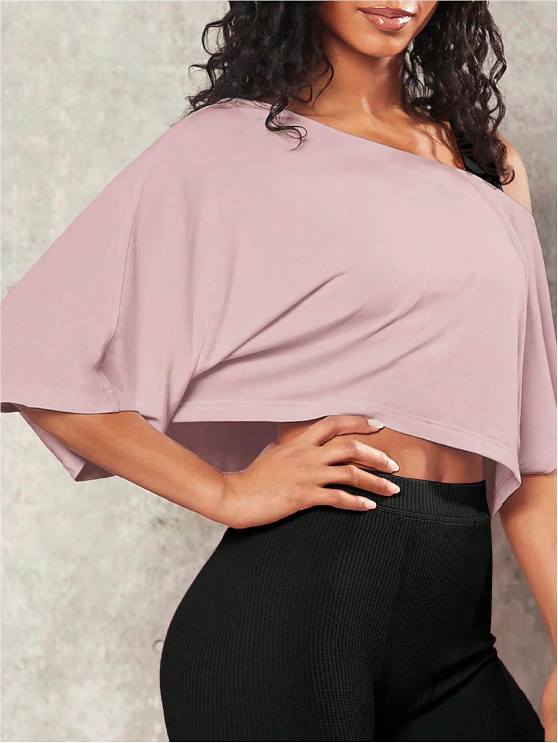 SOLY HUX Women's Off The Shoulder Tee Yoga Workout Crop Top Half Sleeve Asymmetrical Neck Activewear T Shirt - Image 3