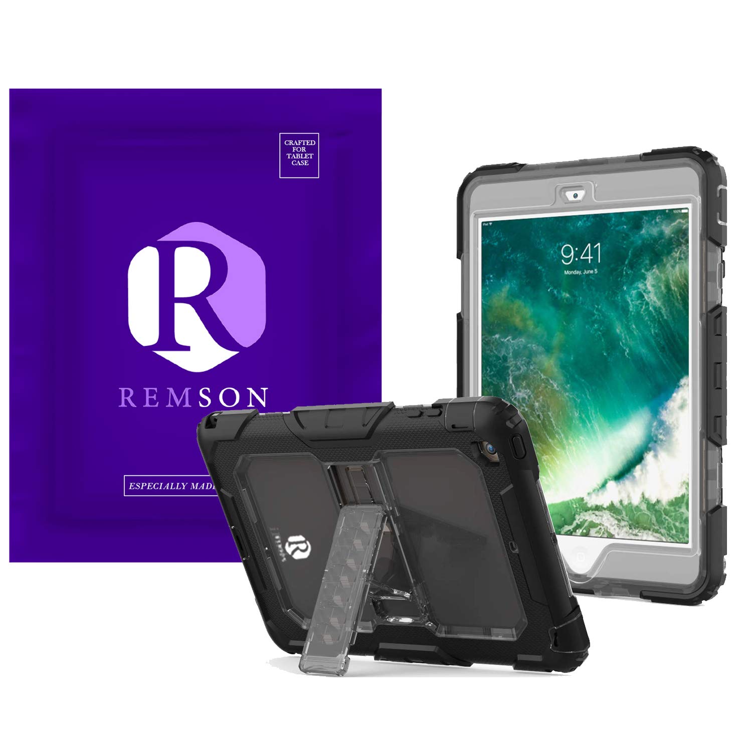 Apple Ipad 10.2 (2019) Remson Rugged Shockproof Drop Protection with Kickstand/Shoulder Strap Cover (Clear Gray)