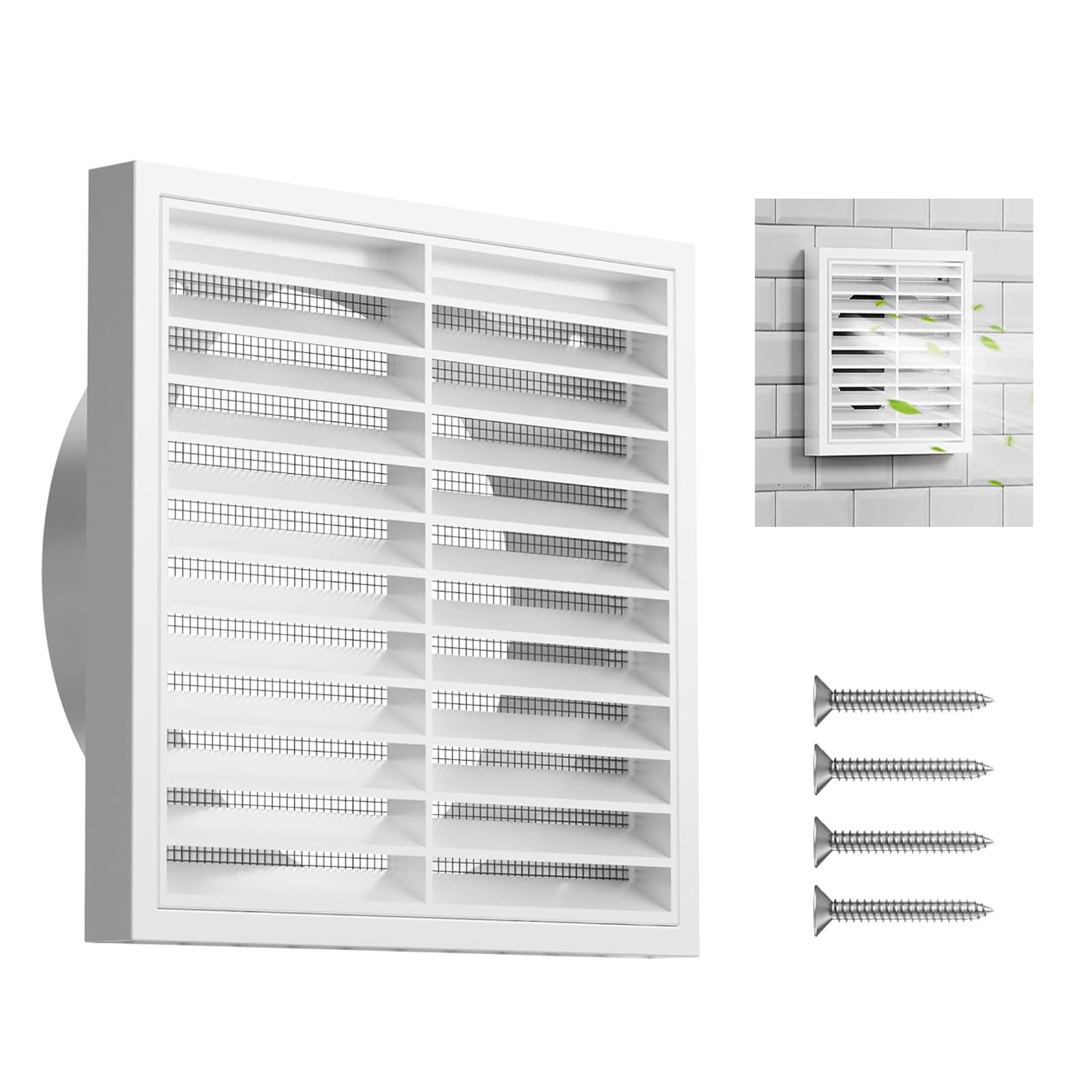 Vent Cover, 100mm Extractor Fan Vent Cover Extractor Vent Cover Vent Covers Exterior Wall Vent 140mm×140mm Louvred Wall Vent Grille with Flyscreen for Tumble Dryer Extractor Fan Garage Bathroom