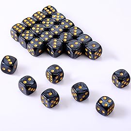 TecUnite 25 Pieces 20 Side Polyhedral Dice Set with Black Pouch Compatible with Board Activities, Parties, Math Learning and Others with Random Multi Colored Mix Color(Black,6 Sides)