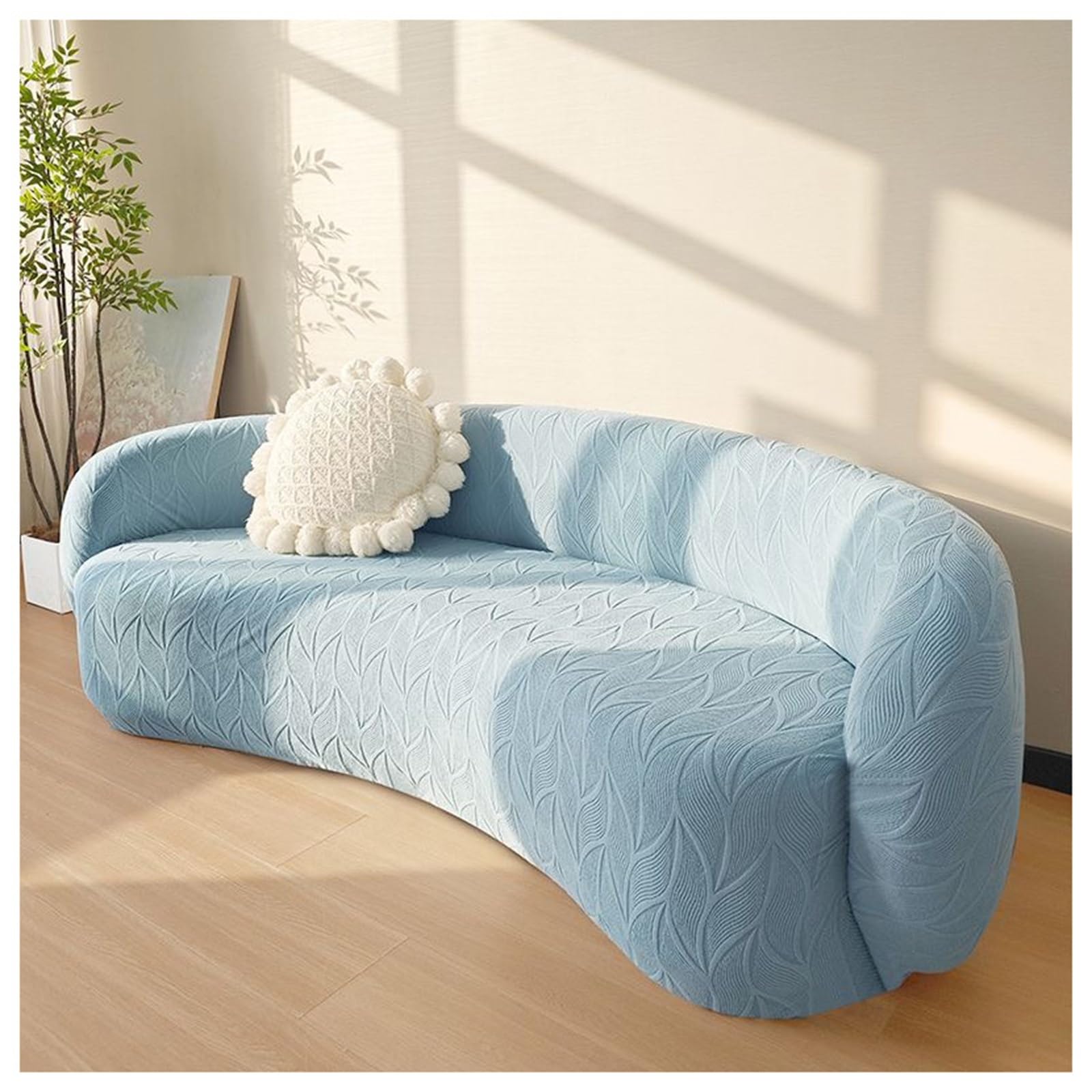Housse de canapé extensible incurvée pour un salon azur accueillant