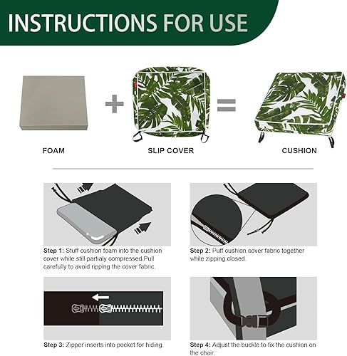 Miniatura 6 de Pcinfuns Juego de 2 cojines para sillas de exterior de 19 x 19 pulgadas, para muebles de patio, jardín, sofá, silla, con correas ajustables, hojas