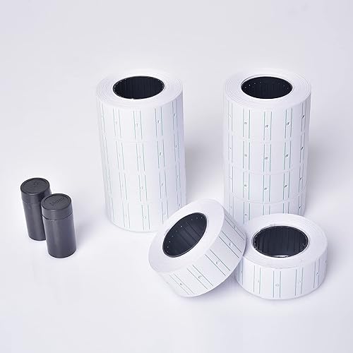 GILLRAJ - Etiquetas adhesivas para pistola de precio 10 rollos con 5000 calcomanías y 2 cartuchos de tinta calcomanías de precio con margen verde y