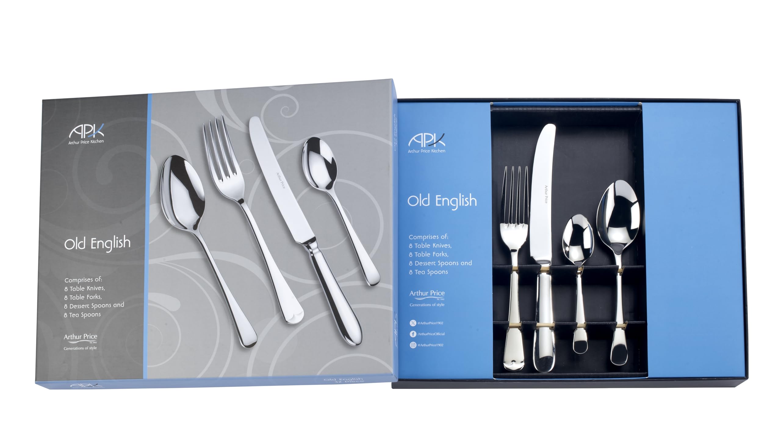 Arthur Price Old English Cutlery Set, 32 Piece, Stainless Steel
