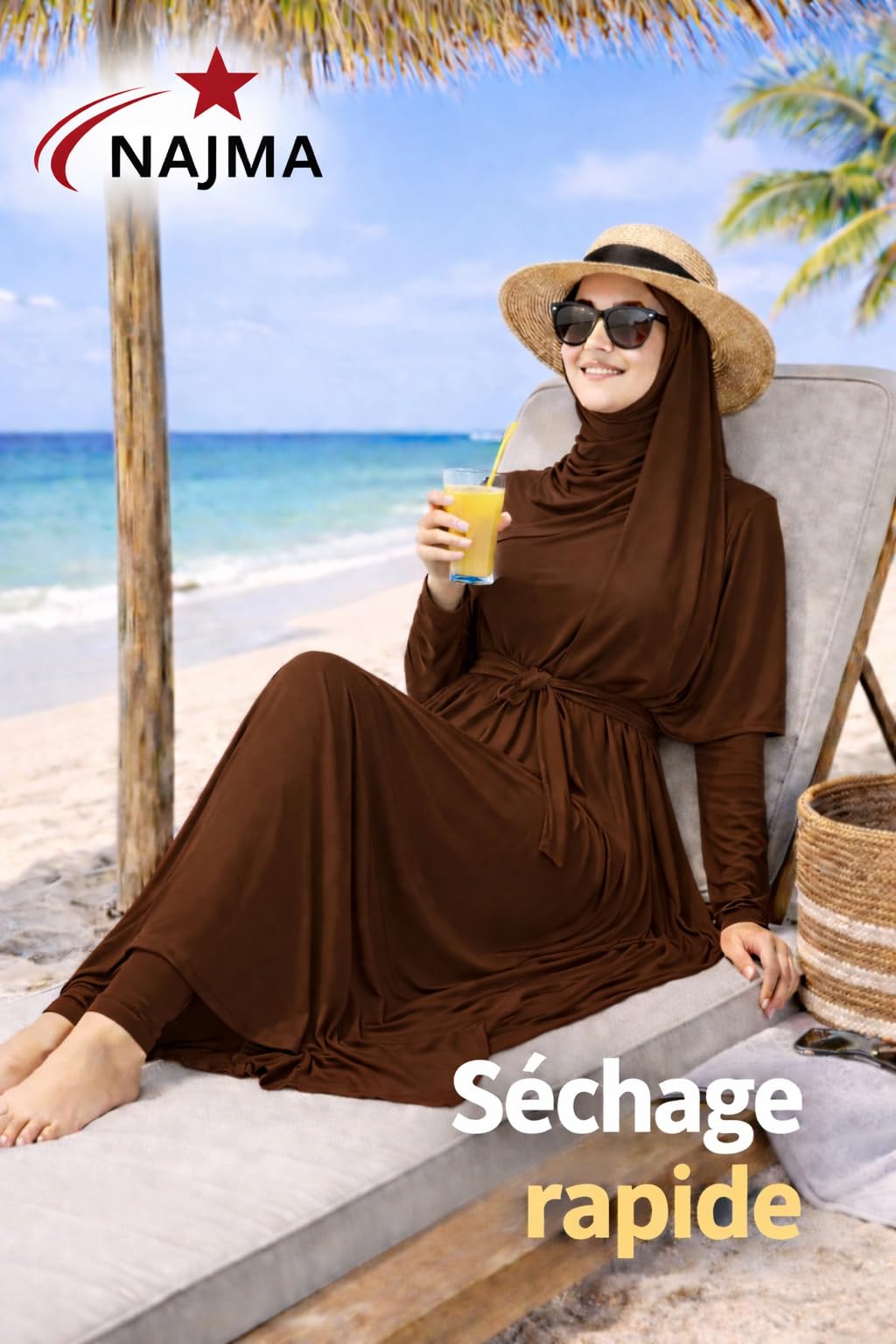 NAJMA, Burkini,Jilbeb di Bain,Burkin 5 Pezzi,Costume da bagno islamico donna musulmana