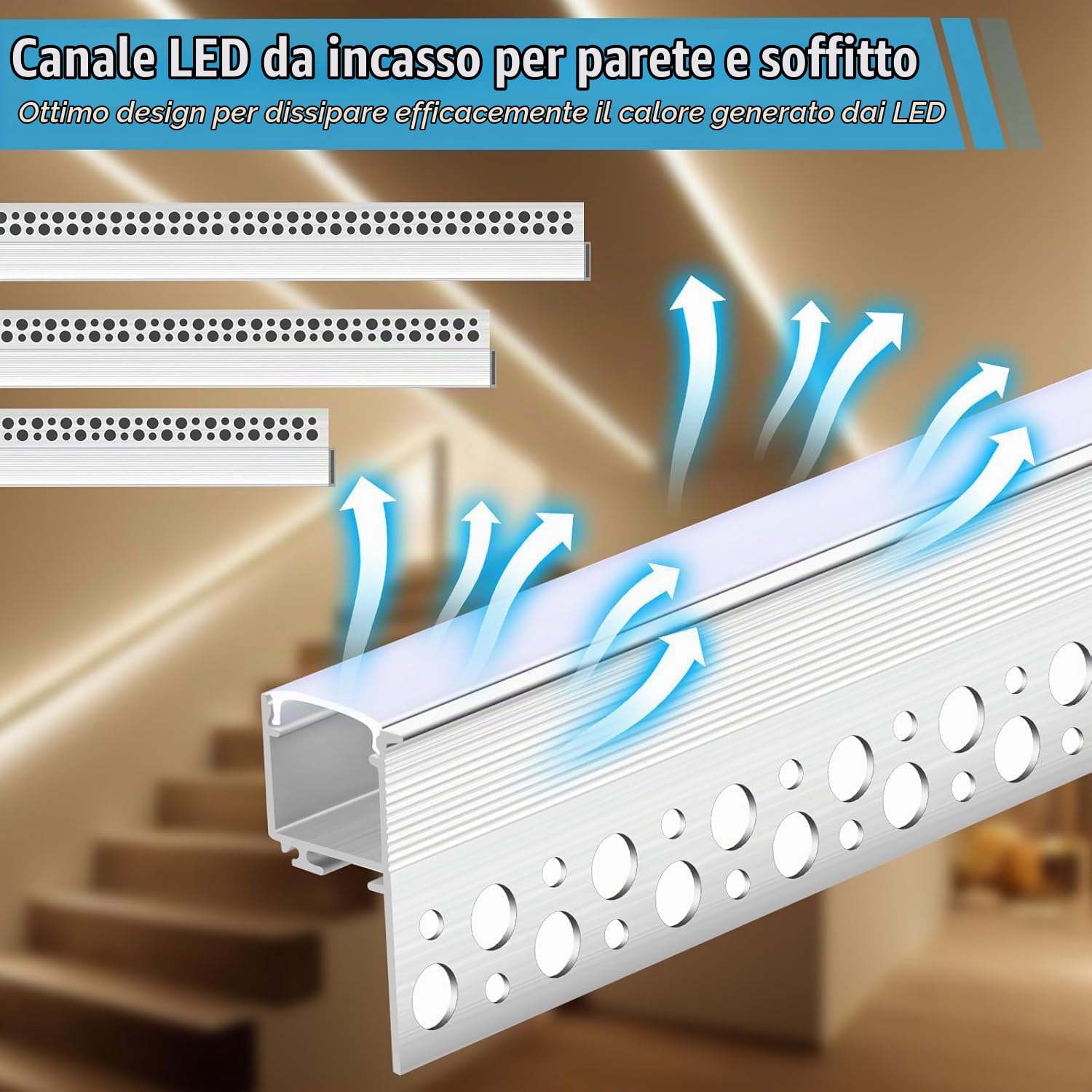 10x Profili Alluminio per Strisce LED da 1 Metri, Profilo in Alluminio da Incasso a LED, Canali di Diffusione Della Luce di Striscia del LED, Bianco