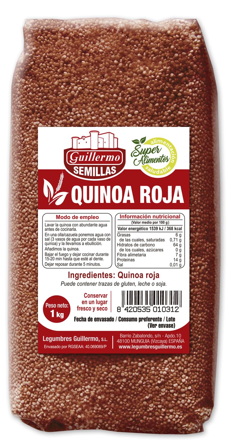 Guillermo | Quinoa roja - Paquete 1 kg. | Variedad con menos grasas y más carbohidratos | Recomendada para deportistas