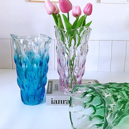Miniatura 5 de Eastern Rock Florero de cristal irrompible de 2.4 libras y 9.5 pulgadas, jarrón brillante estilo bohemio, para centros de mesa, cocina, oficina,