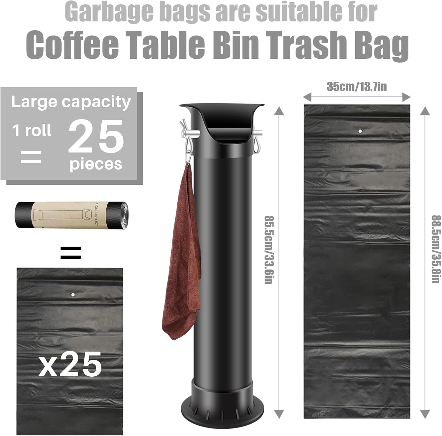 Garbage Bags for Standing Espresso Knock Box Commercial Large Trash Bag for Coffee Grounds Knock Box for Coffee Shop, Bar, Kitchen,Office, Black,4 Roll/100 pcs