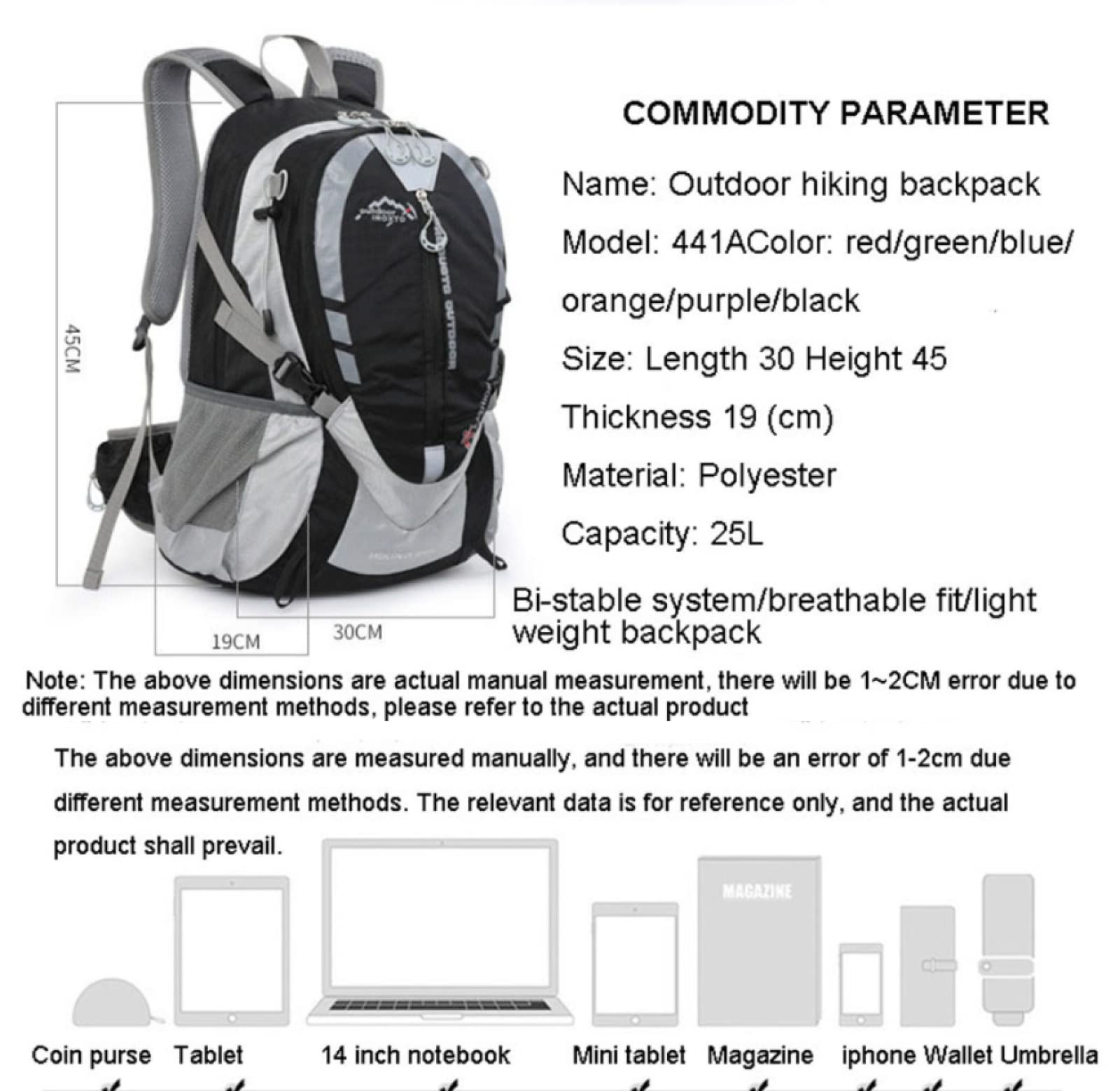 Zaino da arrampicata impermeabile Zaino 25L Borsa sportiva da esterno Zaino da viaggio Zaino da campeggio Zaino da trekking Borsa da trekking per uomo