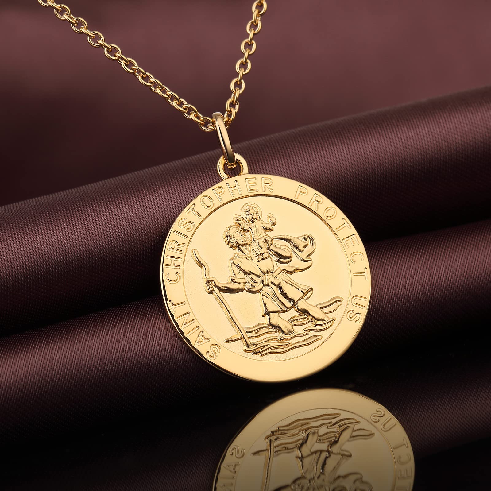 18K Weißgold vergoldet Heiliger Halsketten Patron Amulett Medaillon Schmuck St. Michael Christopher Anhänger Kette für Herren Damen