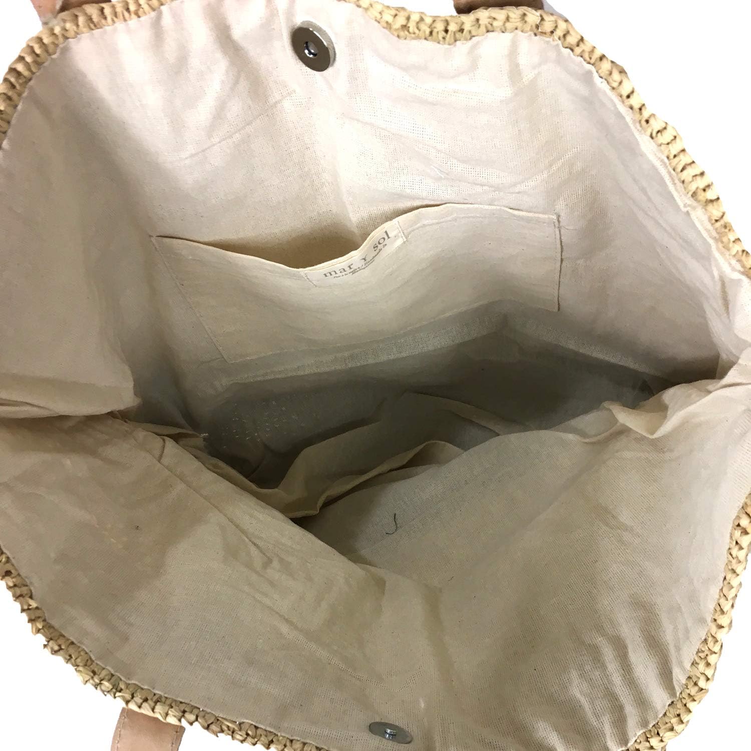 MAR Y SOL Montauk Large Raffia Tote, Crocheted Colorblock Bucket Bag for Women, Sustainable Carryall with Leather Handles - Image 4