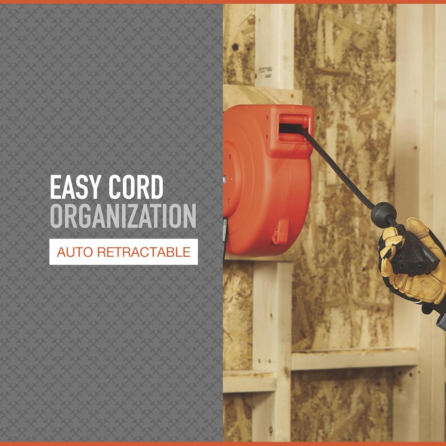 Ironton Retractable Extension Cord Reel - 40ft. 12/3, Triple Tap