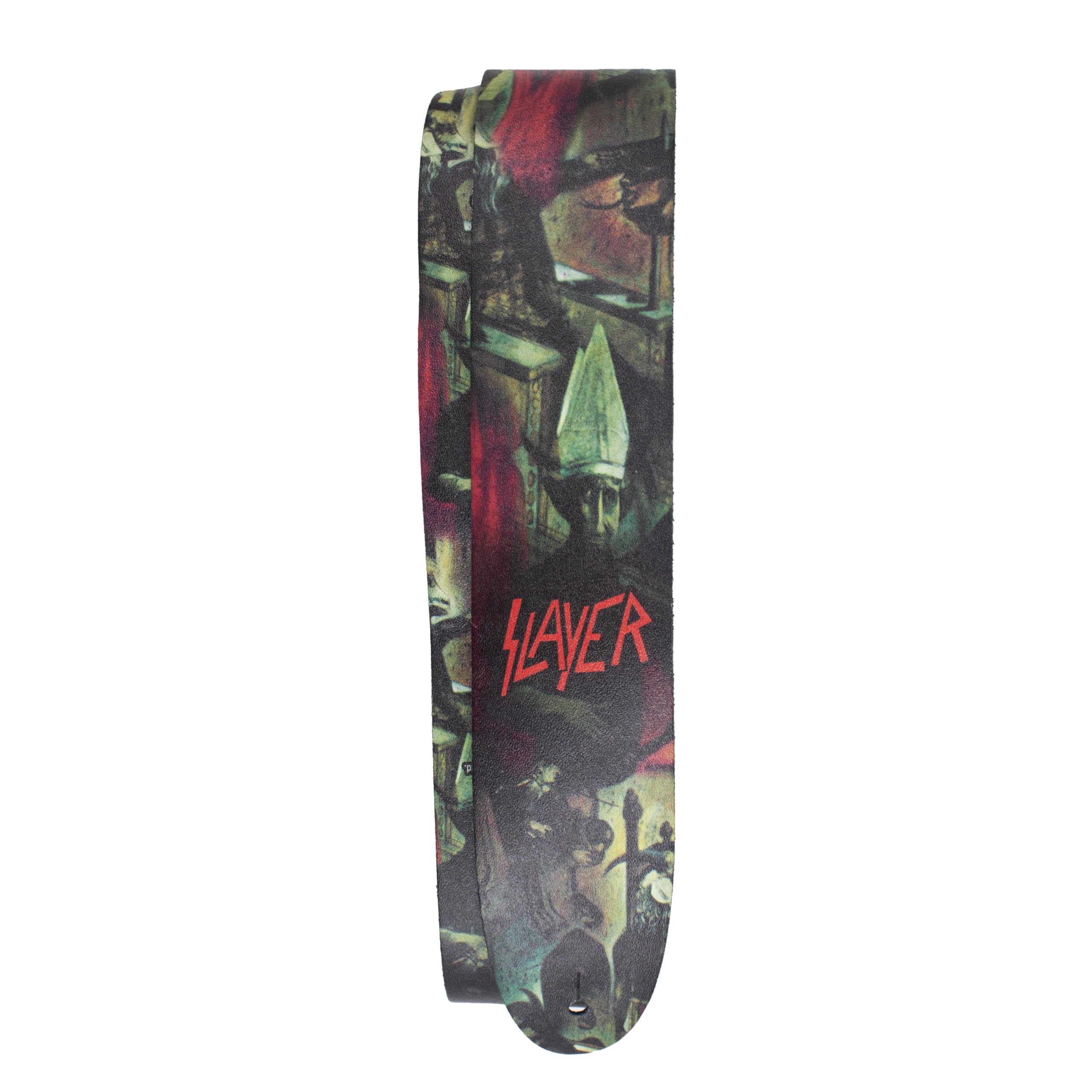 Perri's Leathers Ltd. – Slayer – Reign in Blood – Correa de guitarra de cuero – Producto con licencia oficial – Longitud ajustable – Para guitarras eléctricas, acústicas y bajos – Hecha en Canadá