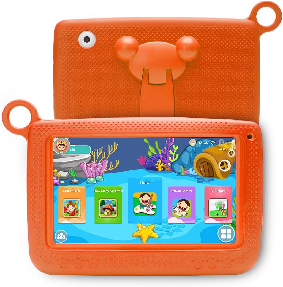 NPOLE Kids Tablet Android 7 Inch 1280x800 IPS Display with Parental Control Software - iWawa 8G ROM 1G RAM Wifi Camera 3D Game HD Video Supported (Orange)