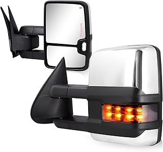 SIZIOM Towing Mirrors for 2003-2007 Chevy Silverado Avalanche Suburban Tahoe Tow Mirror GMC Sierra Yukon Side Mirrors with Power Heated Turn Signal Light Backup Lamp Extendable Pair Set(Chrome)