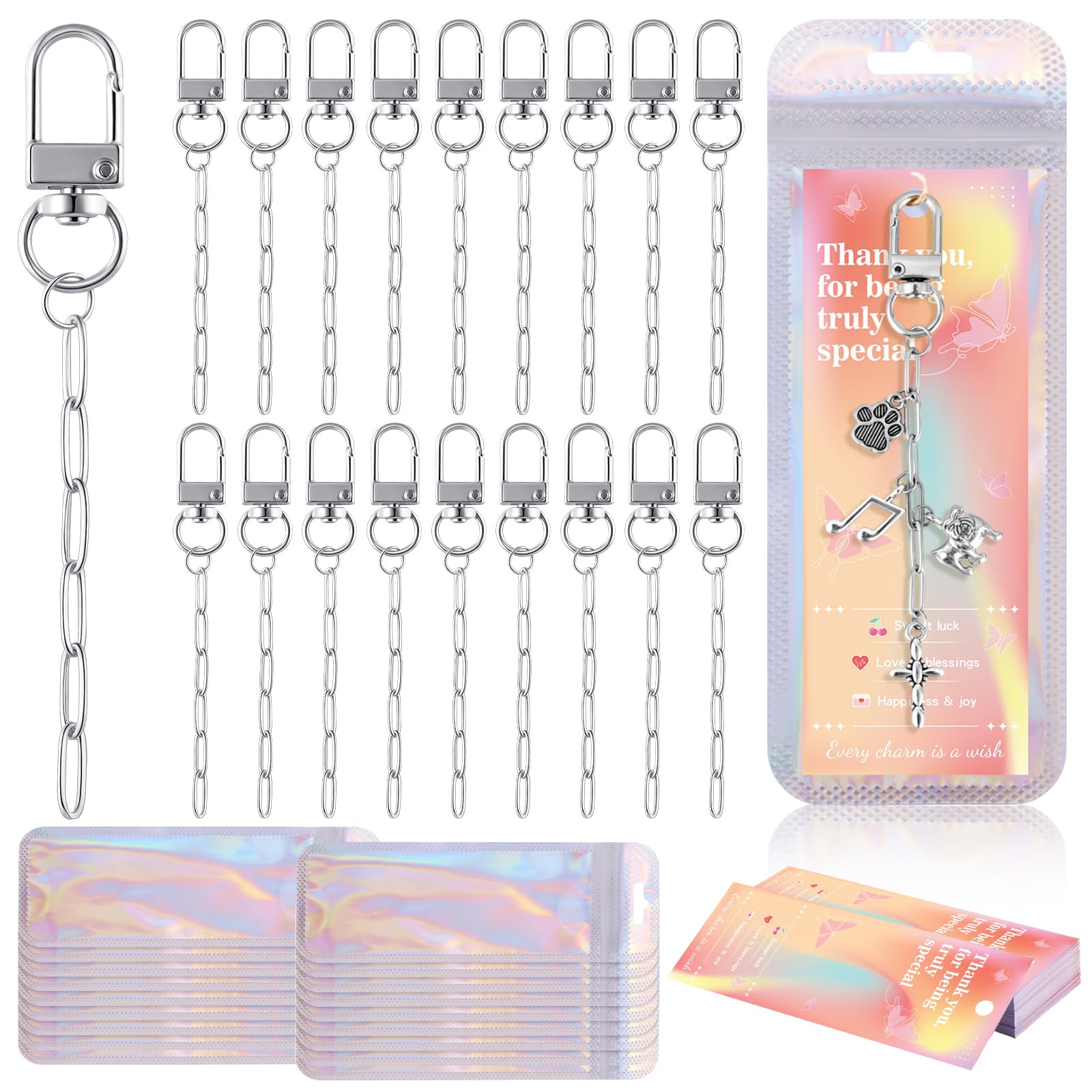 Wurosi 18pcs Paperclip Keychain Making Kit,Key Ring Swivel Snap Hook Chains