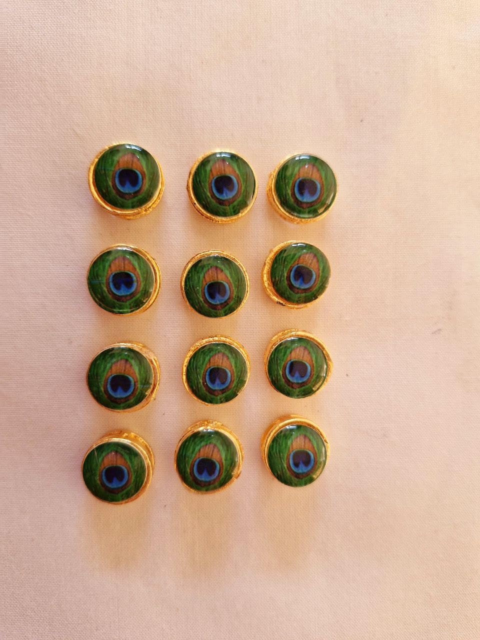 Kundan Connector Necklace Making Pendant, Peacock Feather Design, Round Shape, Pack of 12. Size 10 mm Round morpanlh for Nath Making-image-29