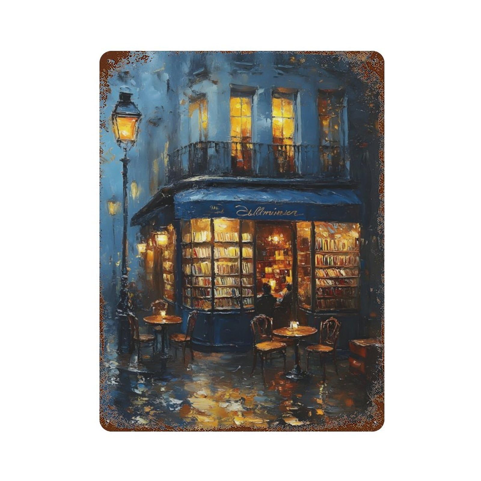 xiaoxiaoshen Cozy Parisian Cafe Night City Scene Wall Decor Art Metal Tin Poster Modern Home Decor Art Home Bar Shop Decorations Vintage Sign 40x30cm
