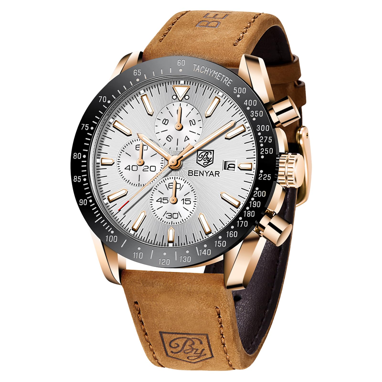 BENYAR herrenuhren Chronograph Analogue Quartz Armbanduhr für männer Lederband Herren Fashion Business Sport Design 30M wasserdicht Elegantes Geschenk für männer