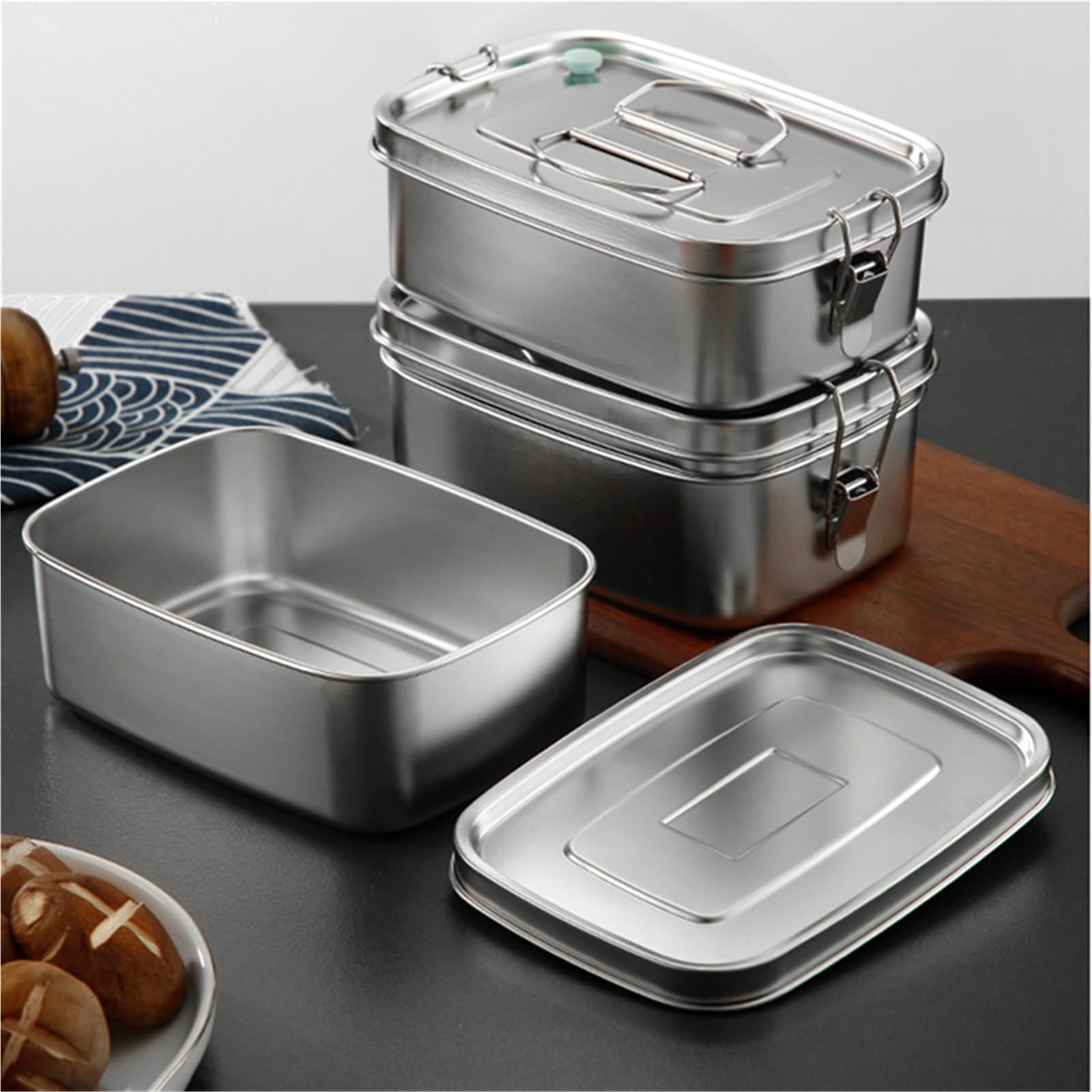 Fiambrera de acero inoxidable con tapa, gran capacidad, doble capa, antifugas, for almacenar alimentos, vajilla cocina Meal Prep Containers(Double Layer 1.5L)