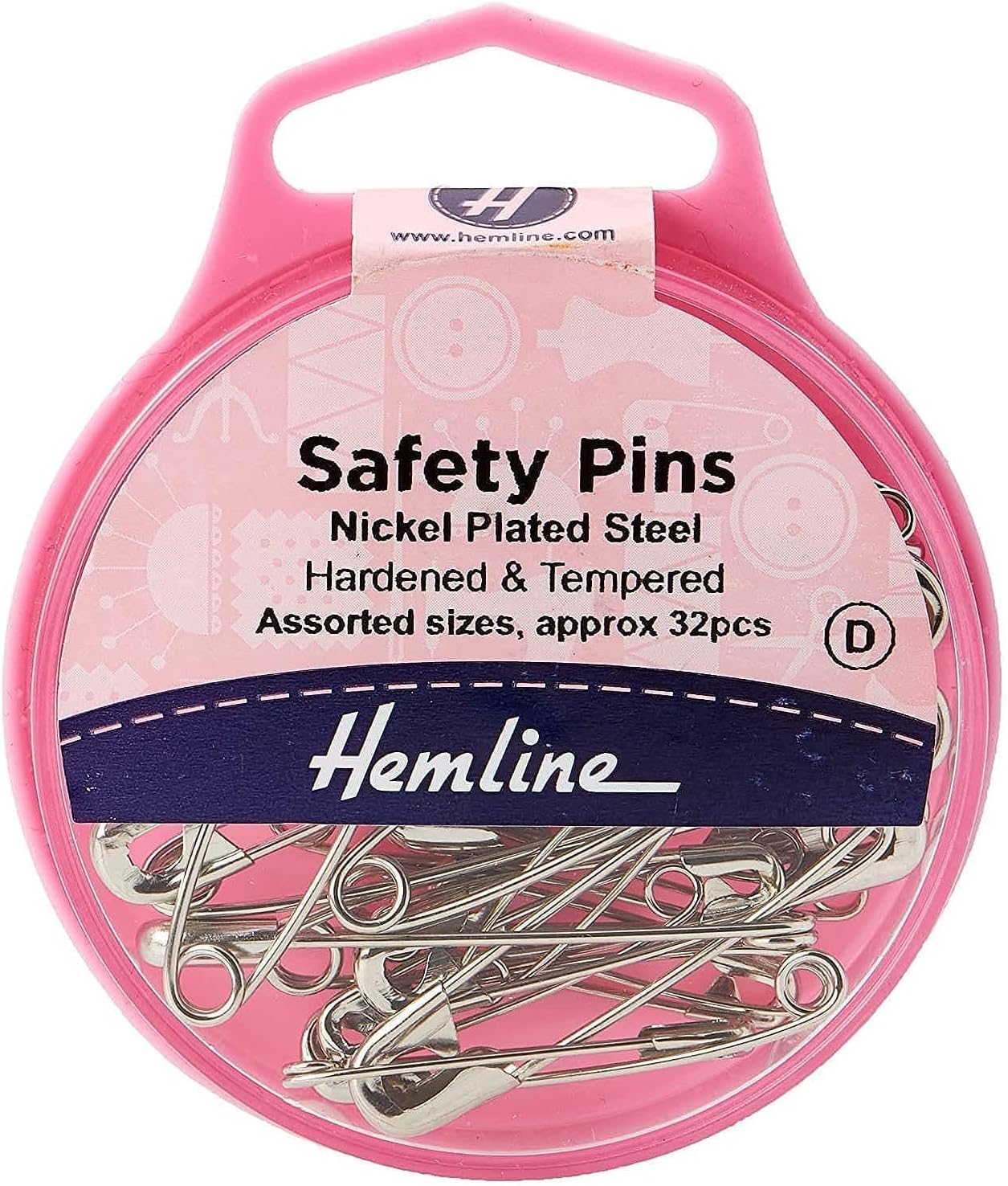 Hemline Safety Pins, Hardened & Tempered, Assorted 32 Pieces, Re-Usable Box (410.99)