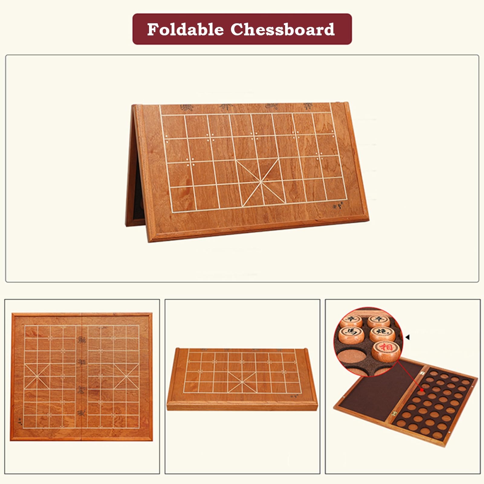 Faltbares Schachbrett Professionelles Schachbrett MDF Tragbares Xiangqi-Brett Reisebrettspiele(21.6 x 19.5 x 0.8in)