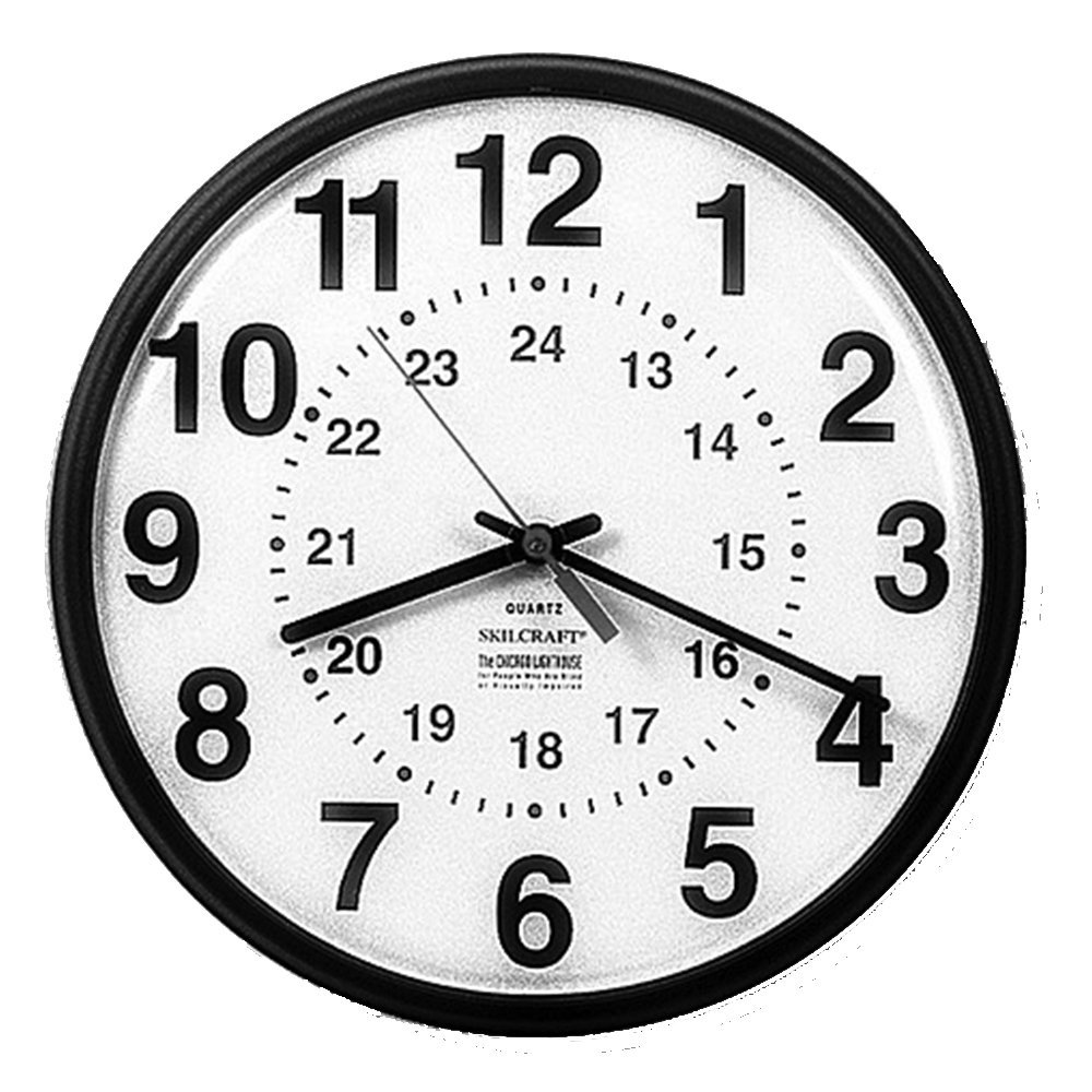 Quartz Wall Clock 12/24 Hour Slimline Plastic Frame 12