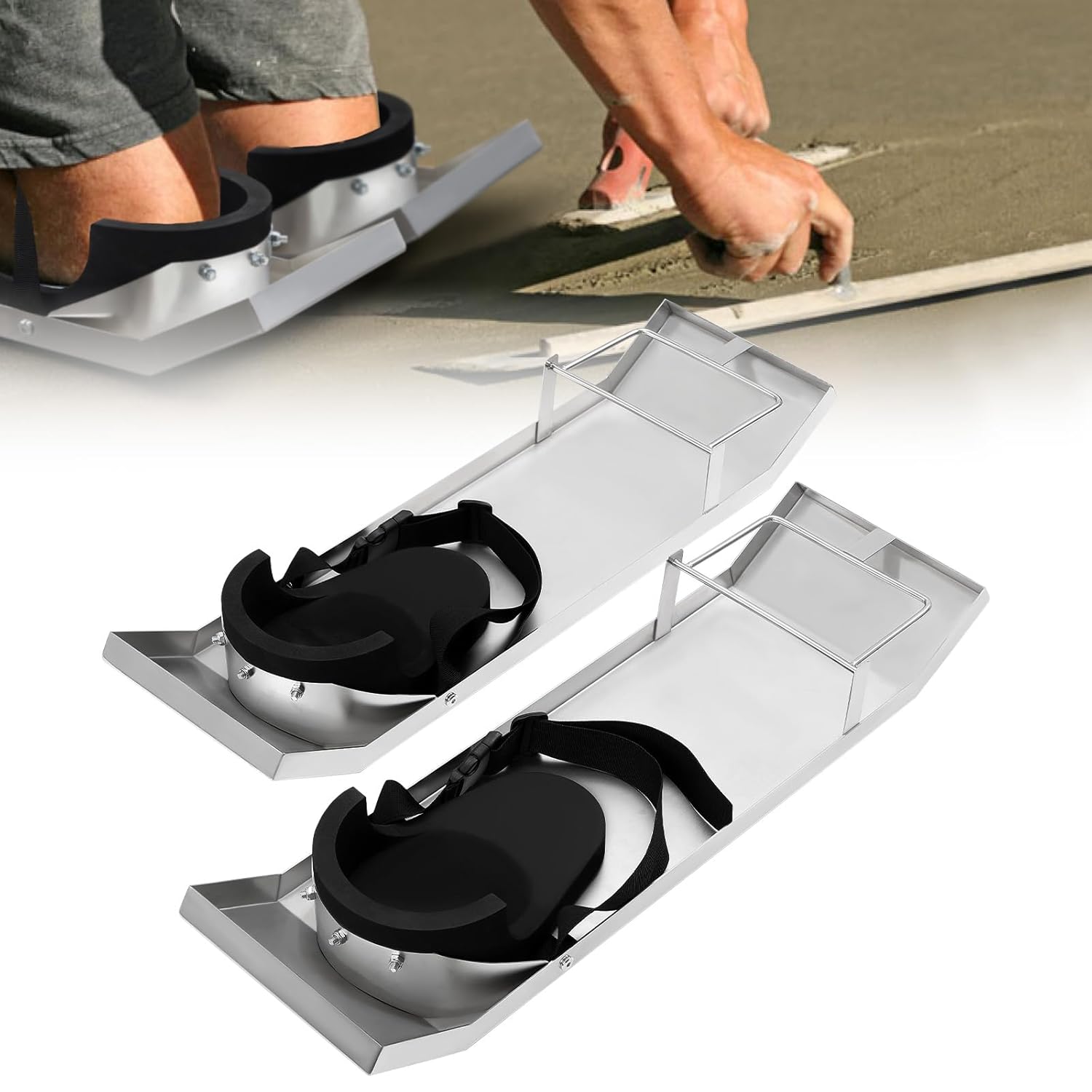 Concrete Knee Boards Slider,28”x 8” Stainless Steel Concrete Sliders,Concrete Knee Pads and Board Straps Pair Moving Sliders For Concrete Finishing