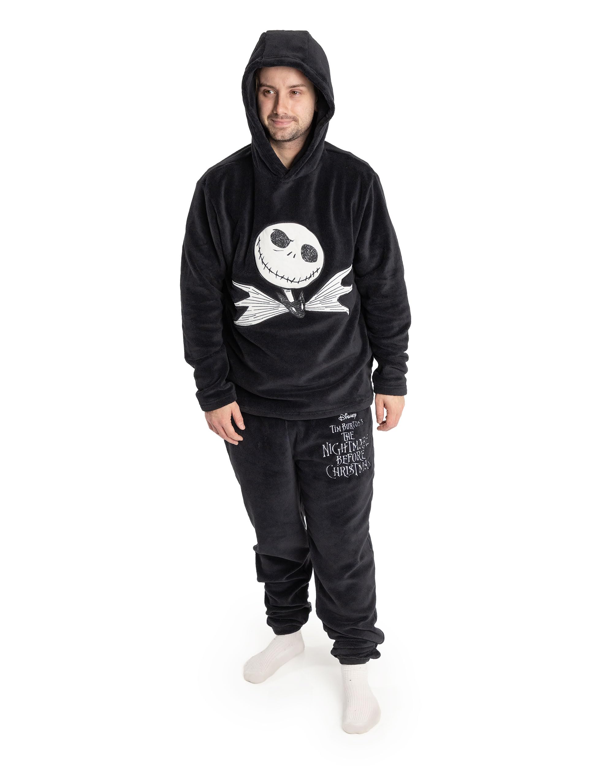 The Nightmare Before Christmas Mens Pyjama Set - Long Sleeve - Fleece - Black - M