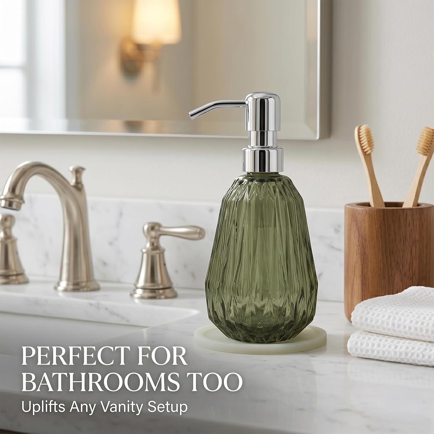 Glass Dish Soap Dispenser, Steel Pump, 9.2 fl oz, Dark Green image 5