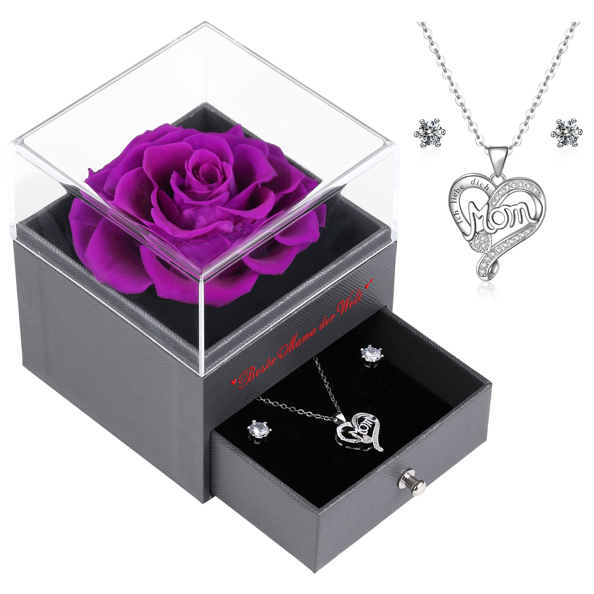 Rosa Eterna Con Collar Para Mamá - Plata 925, Regalo Día De La Madre