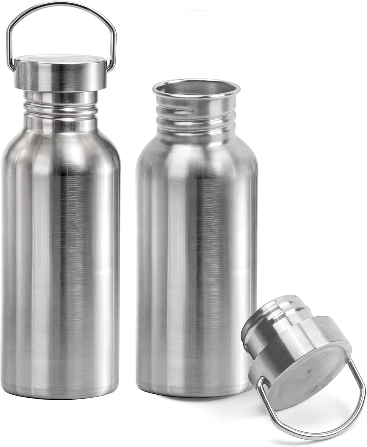 2 botellas de agua de acero inoxidable sin aislamiento, de una sola pared, lazo de transporte, 17 onzas, a prueba de fugas, amplia apertura, sin