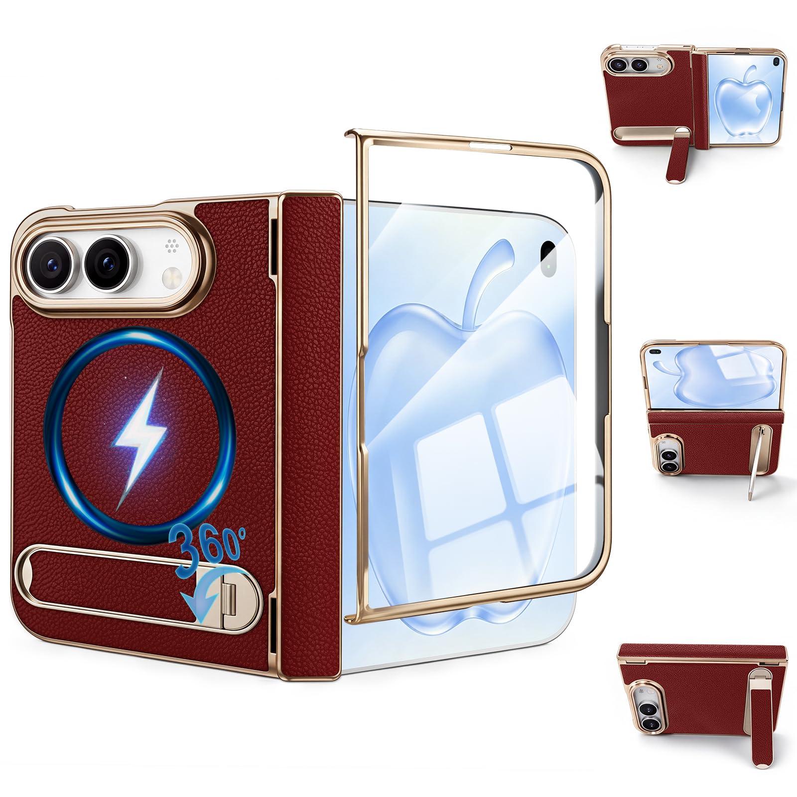 Magnetic for iPhone Duo Genuine Real Leather Case-Red