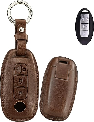 Miniatura 7 de HIBEYO Funda para llavero inteligente de 4 botones para Nissan March Quest Patrol Accesorios con Keychians Keyless Entry Auto Key Cover de cuero